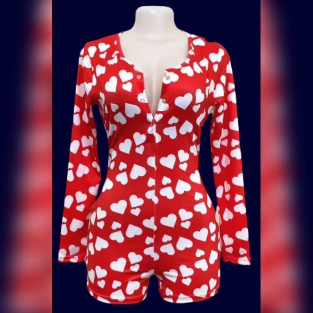 Red Onesie w/ White Hearts